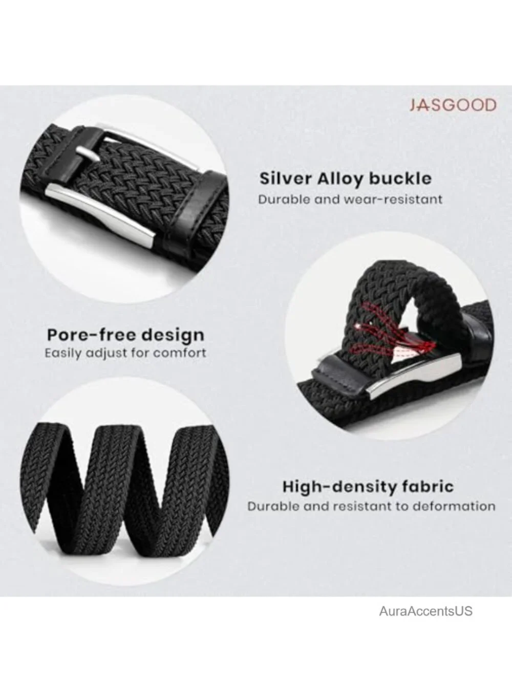 Stretchy Woven Golf Belts for Men 3 Pack - Elastic Hole-Free Braided Belt